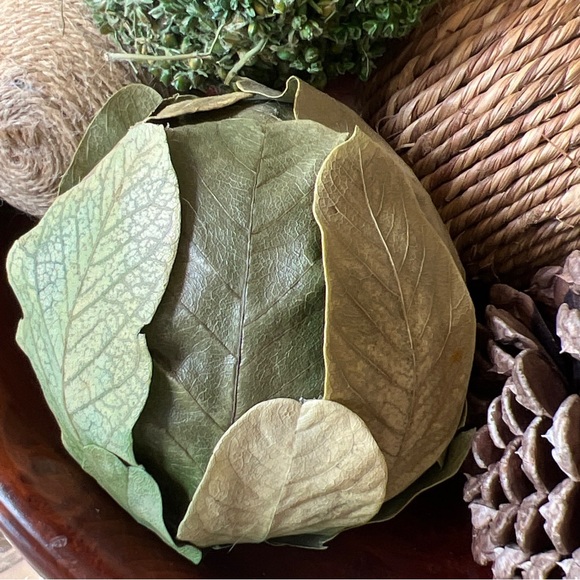 Decorative Hand Carved Wooden Bowl with Assorted Orbs Ball Fillers & Pine Cones - Picture 6 of 13
